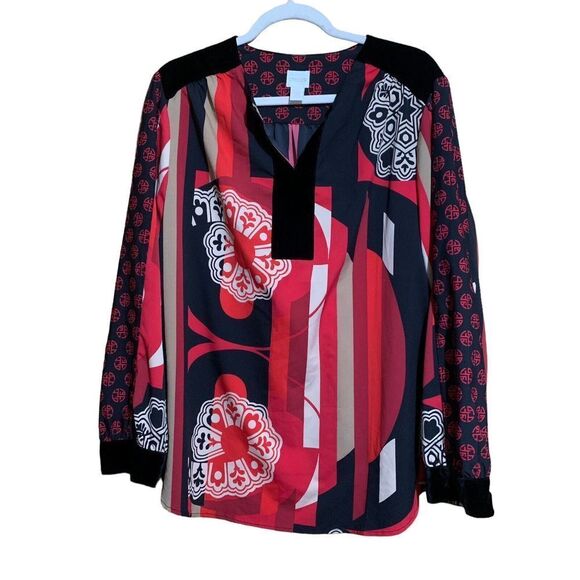 Chico's Tops - Chico's Womens Size XL Multicolor Artsy Oriental Split Neck Blouse Top